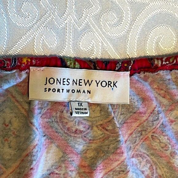 Jones New York Sport patchwork print peasant band bottom 3/4 sleeve size 1X - Picture 2 of 9